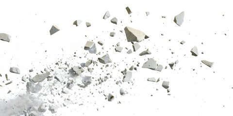 Exploding stone fragments isolated on a white background png ai generated
