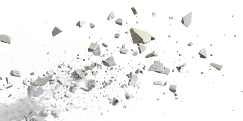 Exploding stone fragments isolated on a white background png ai generated