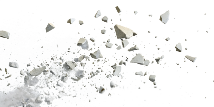 Exploding stone fragments isolated on a white background png ai generated