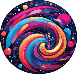 Abstract Colorful Spiral Galaxy Swirls Blue Pink Purple Orange Yellow Dots Space Background vector