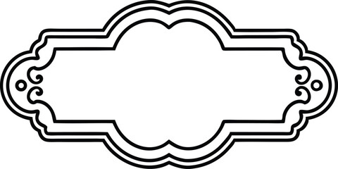 Elegant blank label design with ornate swirls and decorative outlines in black and white