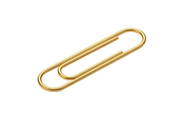 Shiny golden paper clip with smooth curved design and professional metallic finish appearance, isolated on a transparent background