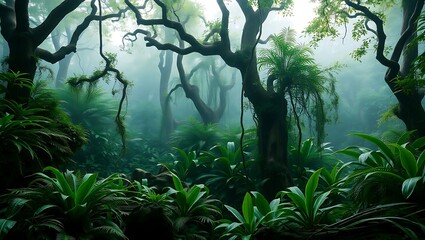 Enigmatic Fog-Shrouded Rainforest A Mystical Journey into Lush Green Canopy