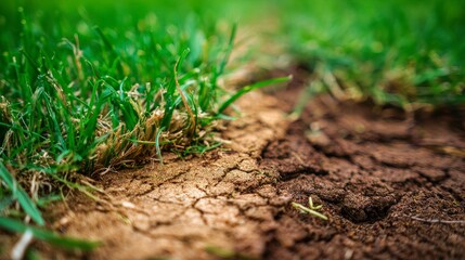 Damaged green grass lawn with dry brown patches, signs of pest infestation, fungal disease, and poor maintenance, representing yard problems and need for lawn care and restoration