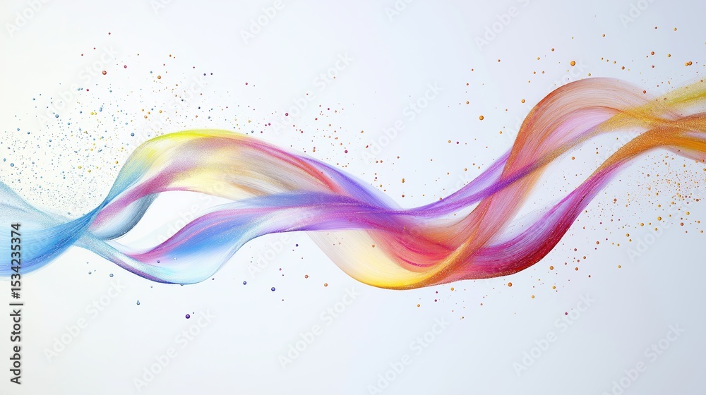 Poster Abstract holographic swirl of colorful flowing lines and iridescent brushstroke texture on a soft minimal background