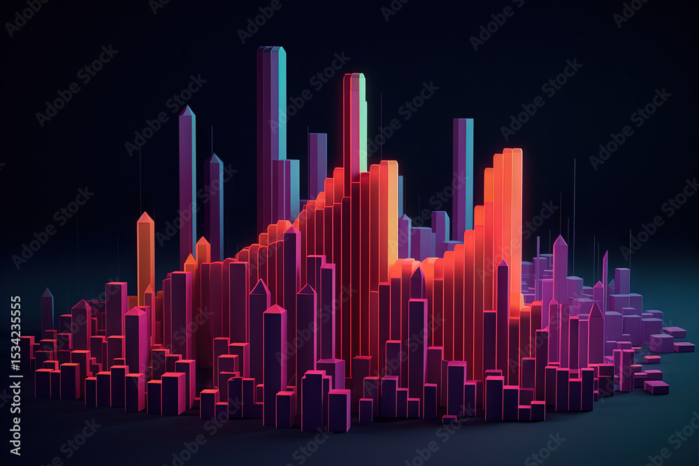 Poster 3D business graph with organized bars and information blocks. Abstract infographic element. Business growth and development to success concepts