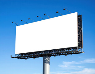 Obraz premium A large billboard with a white background and no text. The sky is blue and clear. The billboard is tall and stands out against the blue sky