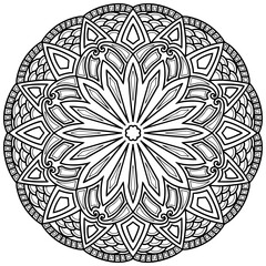 Mandala 369, ethnic, swirl pattern, object isolated on white background. Coloring page 428, hand drawn, vector.