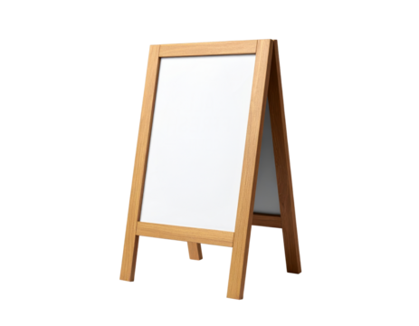 A wooden sign with a white background. The sign is rectangular and has a wooden frame. The white background makes the sign stand out and the wooden frame adds a rustic touch