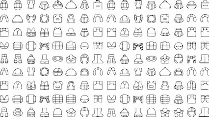 Collection of outline drawings featuring various types of clothing and accessories arranged in a grid pattern