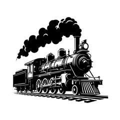 Vintage steam locomotive train black and white illustration
