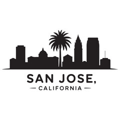 Naklejka premium San Jose skyline horizontal banner. San Jose, California. Vector template for your design. Vector black silhouette. with white background