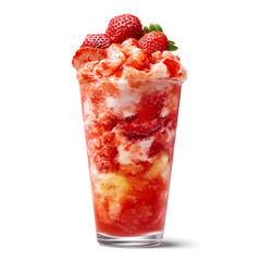 Fruity Strawberry Smoothie Layered with Cream and Garnished with Strawberries