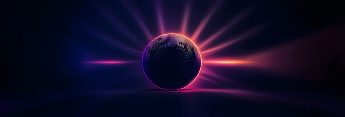 Dark abstract background with neon glow, light disco ball,
