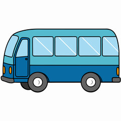 Cartoon blue bus vector illustration side view. Bright and friendly city in playful style. Perfect for kids’ books, games, education, or transport-themed projects. Isolated on white.