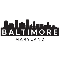 Fototapeta premium Baltimore skyline horizontal banner. Baltimore, Maryland. Vector template for your design. Vector black silhouette. with white background
