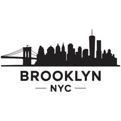 Fototapeta premium Brooklyn skyline horizontal banner. Brooklyn, NYC. Vector template for your design. Vector black silhouette. with white background