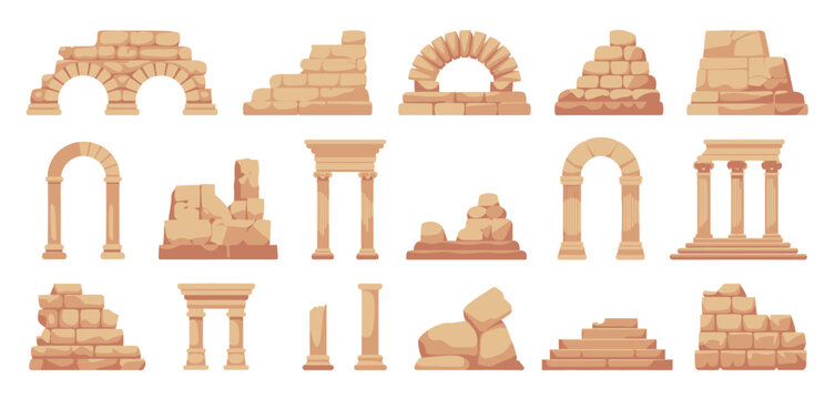 Ancient Ruins Architectural Elements Illustration Set