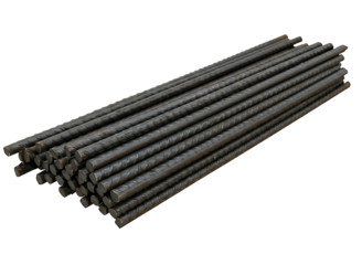 Bundle of rebar steel rods isolated on transparent background