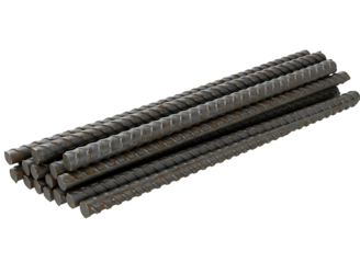 Reinforcing steel bars stack isolated on transparent background