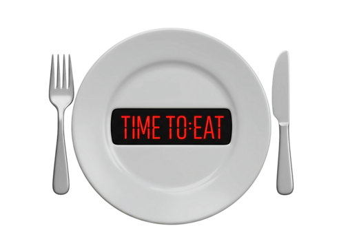 Time to eat plate fork knife isolated on transparent background