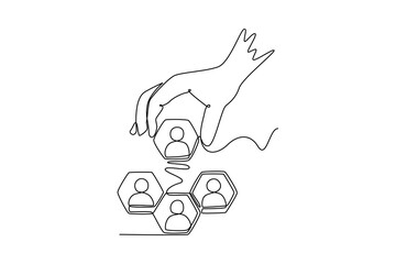 Human resource concept. Single line draw design. Vector graphic illustration