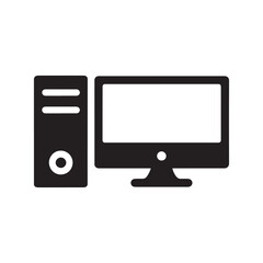 Desktop Computer Icon – Monitor and CPU Vector for Technology and Office Concepts