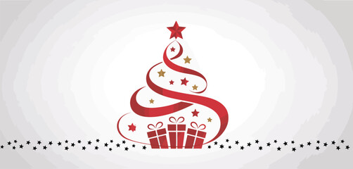 Abstract Red Christmas Tree Design with Gifts and Stars