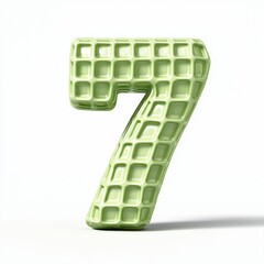 Font number 7 shaped with green waffle snack pattern for kids mathematic symbol learning isolated white