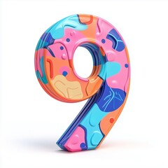 Text number 9 shaped alphabet icon letter for learning icon with summer natural flower isolated white