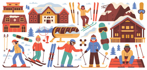 Winter Sports Collection Ski Resort Illustration