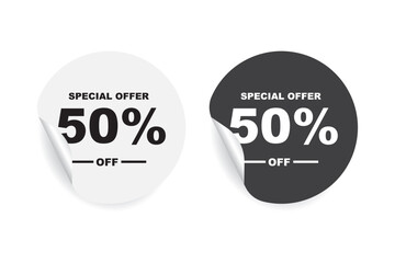 White and black price tag sticker special offer 50 percentage off for discount sale label by vector illustration and EPS file.