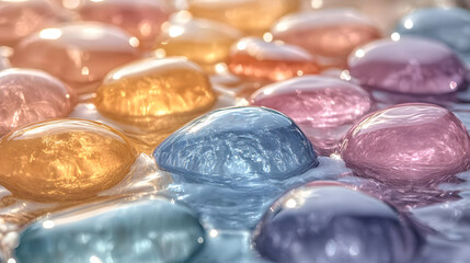 Colorful Gemstones in Water: A Vibrant Display of Polished Stones