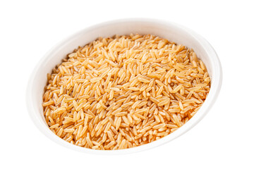 Brown rice whole grain cereal product superfood fresh tasty gourmet food background on the table rustic food top view copy space