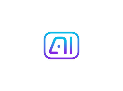AI logo, chatbot smart assistant icon, virtual tool emblem for app, SaaS, automation, tech support, communication system, education software. Outline gradient monogram. Vector illustration