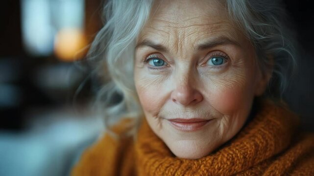 Close-Up of Elegant Elderly Woman in Sweater &ndash; Warm and Well-Cared Lifestyle