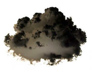 Single black cloud of smoke over white background