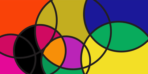 Trend Colorful Abstract Geometric Wave Background Design With Bold Black Line And Beautiful Red, Orange, Blue and Orange Color For Art Festival, Web Design