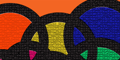 Trend Colorful Abstract Geometric Wave Background Design With Bold Black Line And Beautiful Red, Orange, Blue and Orange Color For Art Festival, Web Design