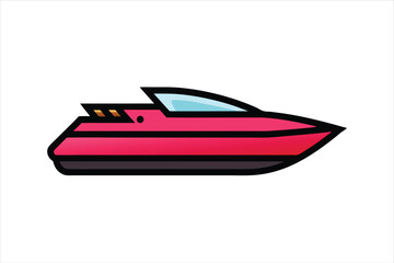 Red and Pink Speed Boat Vector Illustration on White Background
