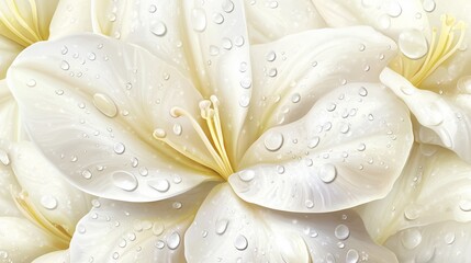 Ivory White Flower Blossom Close-Up with Elegant Water Droplets Texture