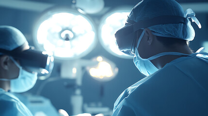 Surgeons in Operating Room Under Bright Lights