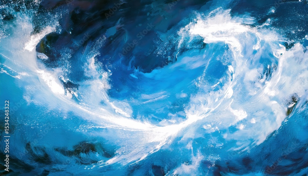 Poster vivid abstract whirlpool in deep blue and white resembling turbulent ocean current with fluid textur