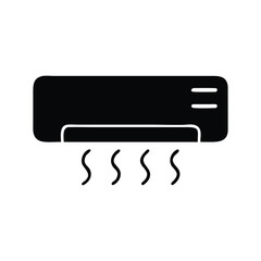 Black and white vector illustration of a blank business sign, paper clip, and other office equipment objects AC air conditioner and wind silhouette icon
