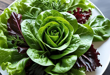 Lush, vibrant green lettuce leaves form a beautiful, natural texture, perfect for healthy eating visuals.