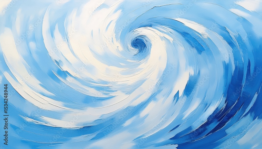 Aufkleber dynamic spiral vortex in soft blue and white brush strokes, abstract energy swirl with motion texture for modern web design, print background, or branding element

