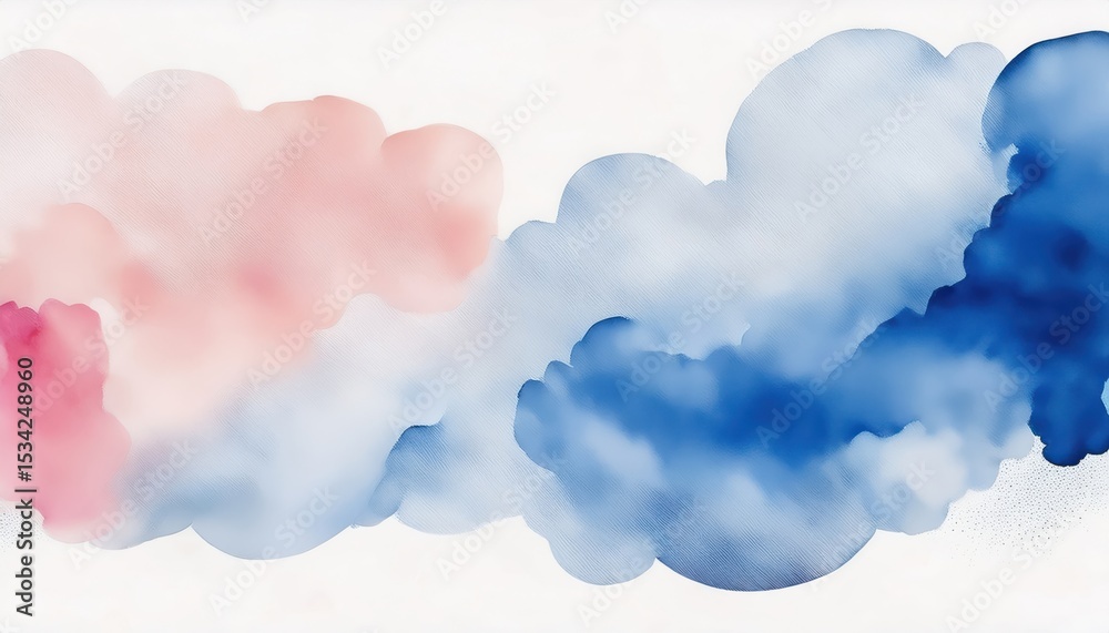 Poster ethereal pink and blue watercolor cloud blending on white background with soft gradients and abstrac