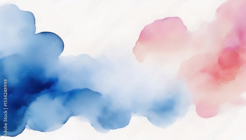 Poster ethereal pink and blue watercolor cloud blending on white background with soft gradients and abstrac