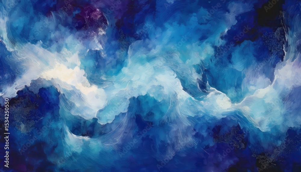 Aufkleber ethereal abstract swirl of luminous blue and white clouds with star-speckled texture on dark cosmic 