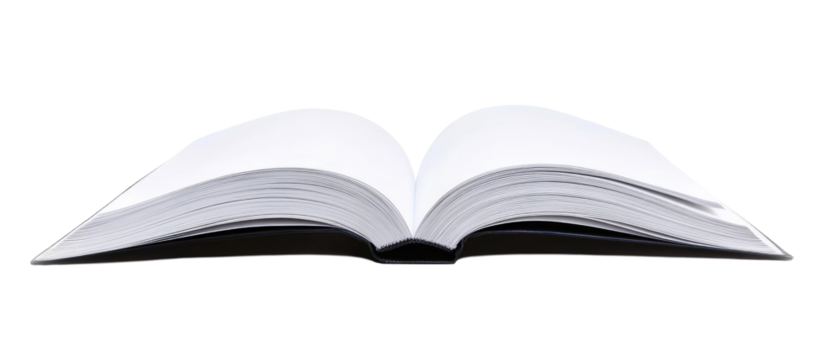 An open book with blank pages, symbolizing knowledge and creativity.